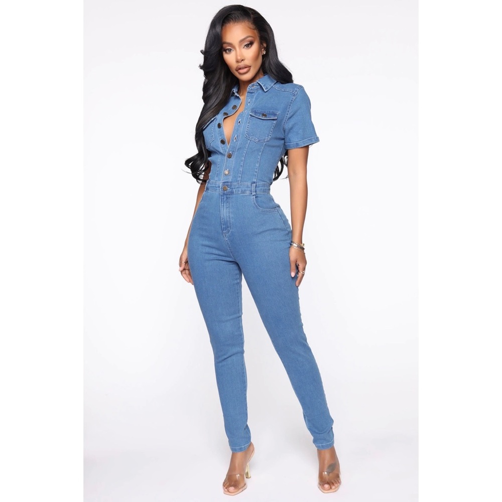 Fashion Nova Denim Cutie Jumpsuit